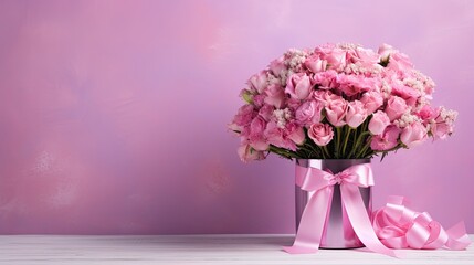 pink bouquet with pink flowers on a table