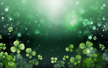 Saint patricks day illustration with flying clover leaves. st patrick's day greetings concept on a green background with clover leaves