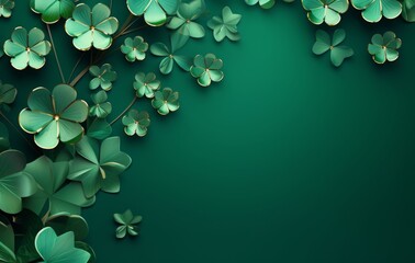 Saint patricks day illustration with flying clover leaves. st patrick's day greetings concept on a green background with clover leaves