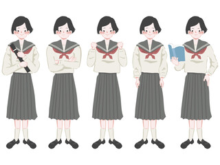 女子生徒（学生）の素材セット