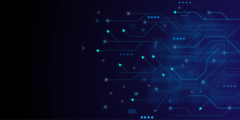 Vector abstract technology illustration Circuit board on dark blue background. High tech circuit board connection system concept.