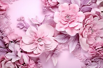 pink wallpaper design with floral pattern and realistic flowers