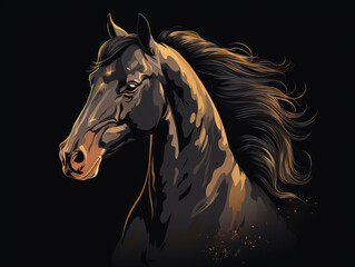Abstract Illustration of a Black Horse on a Black Background - Generative AI