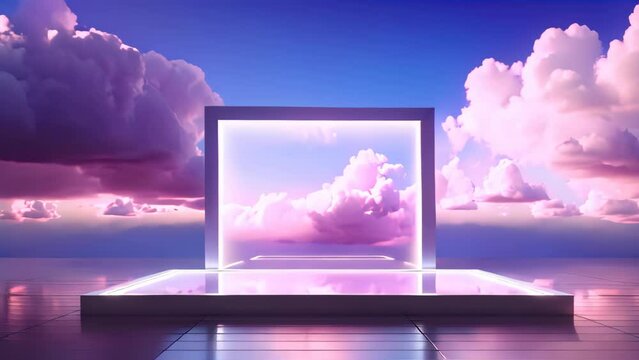 3d render product presentation podium on minimalist background of pastel cloud.