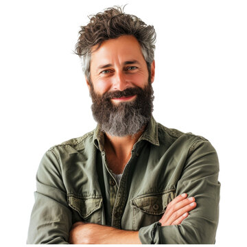 Portrait of his he nice-looking attractive bearded guy