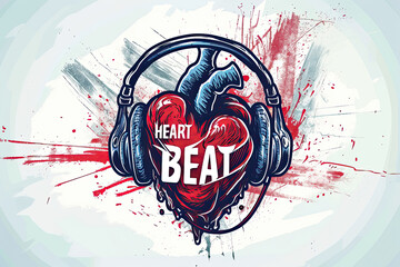 Heart Beat. Heart with headphones