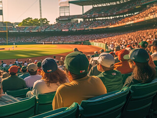 Fototapeta premium Baseball Game in a Crowded Stadium on a Sunny Day - Generative AI