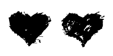 Grunge hearts,abstract distress ink texture.Hand-drawn gouache romantic decoration for Valentine Day.Love symbol,festive design for holiday February 14.Watercolor smear,roughness and scuffs.Isolated