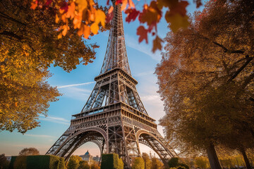 Scenic View of the Seine and the Eiffel Tower in Autumn - Generative AI