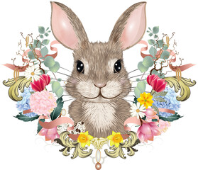 Frühlingskranz mit Kaninchen als Osterhase