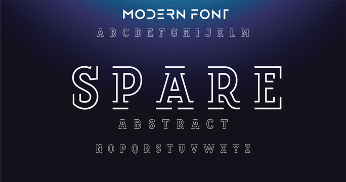 Spark Double line monogram alphabet and tech fonts. Lines font regular uppercase and lowercase. Vector illustration.