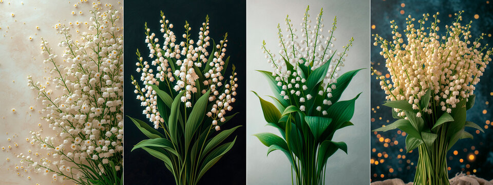 The design is dominated by a white background, which conveys a feeling of peace and purity. The set includes small buds and white lily of the valley, giving a delicate and elegant look.