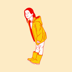 Simple cartoon illustration of a child wearing a raincoat 4