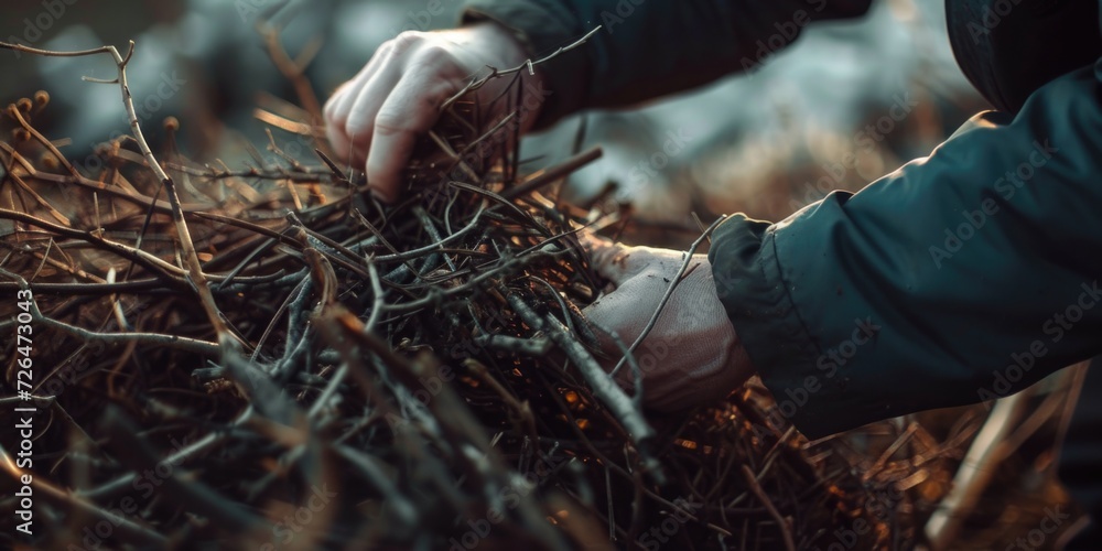 Poster a person holding a bunch of twigs, ready for use in a variety of creative projects