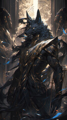 Temple Guard Werewolf with Gold Detailed Costume - Generative AI