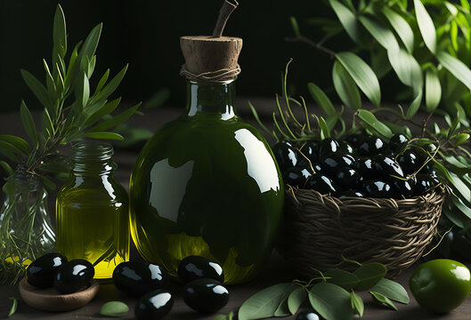 A set of Plump Olives green and black on a dark background