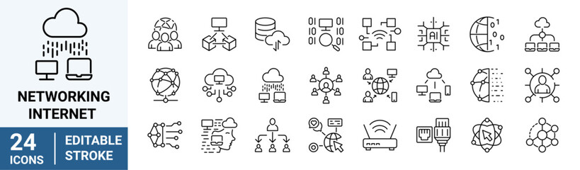related to networking internet line icons. Editable stroke. Vector illustration