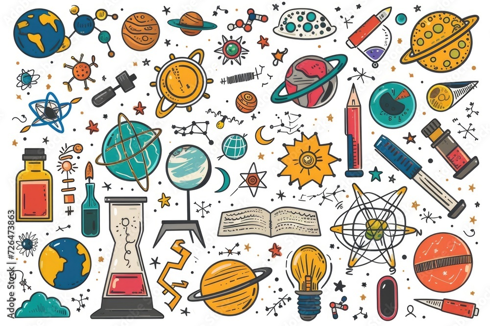 Poster a collection of various science related items on a white background. perfect for educational materia