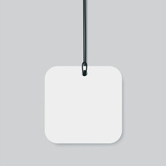 Blank paper price tag with string and rounded corners isolated on transparent background.