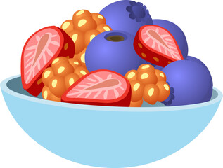 Illustration image of a bowl full of blueberries and strawberries.