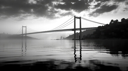 Obraz premium Bosphorus Bridge Connecting Two Continents at Sunset in Istanbul - Generative AI