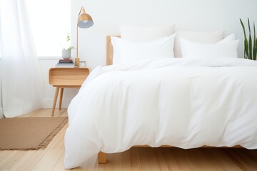 a white duvet cover spread on a double bed