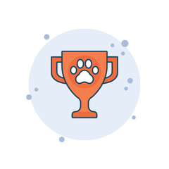 Cartoon dog cup icon vector illustration. Gold cup on bubbles background. Winner sign concept.
