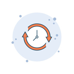 Cartoon refresh time icon vector illustration. Update clock on bubbles background. Clockwise sign concept.
