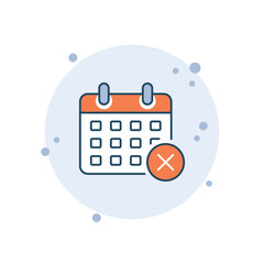 Cartoon calendar with cross icon vector illustration. Schedule on bubbles background. Date cancel sign concept.