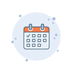 Cartoon calendar with check mark icon vector illustration. Schedule on bubbles background. Event sign concept.