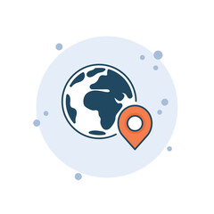 Cartoon globe with pointer icon vector illustration. Location on isolated background. GPS navigation sign concept.