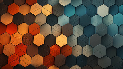 Abstract Honeycomb Background with Geometric Shapes and Metal Texture hexagons, lines
