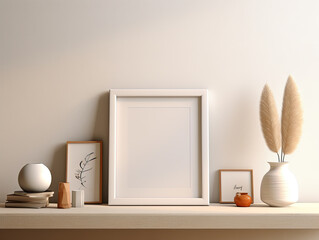 Minimalist Home Decor with Blank Picture Frame and Vase - Generative AI