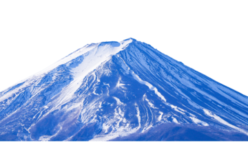 Mount Fuji world famous tourist attractions isolated on cut out PNG. Beautiful Fuji mountain with snow cover on top at Japan.	