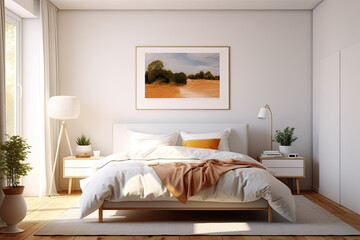 Modern Bedroom with Nature Artwork - Generative AI