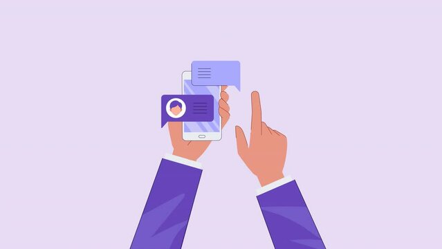 Smartphone new message animation. Mobile phone, online chat, Social network concept. Chatting with friends and sending text messages. speech bubbles, avatar. Cartoon style animated footage
