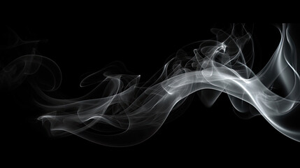 Swirling Light White Smoke on Black Background - Generative AI