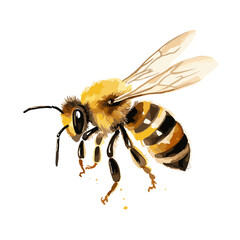 Hand-drawn watercolor illustration of a bee on a white background.