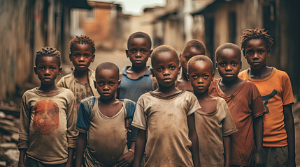 Innocent Gaze of African Children - Generative AI - obrazy, fototapety, plakaty