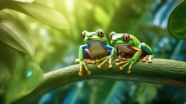 Two Tree Frogs on a Branch - Generative AI