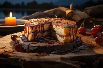 Fototapeta premium Cheesecake Burned Basque Homemade Style, San Sebastian Cake, generative IA
