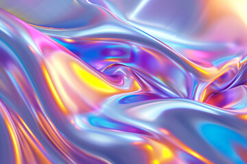 Obraz premium Abstract 3d render of light emitter glass with iridescent holographic vibrant gradient wave texture. 