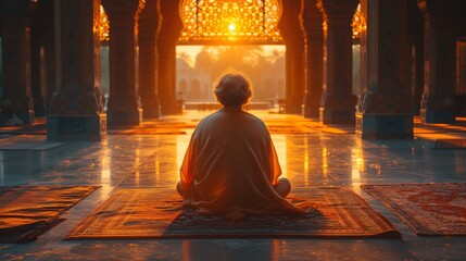 Person Sitting on Roof in the Mosque Room and Looking at the Sun