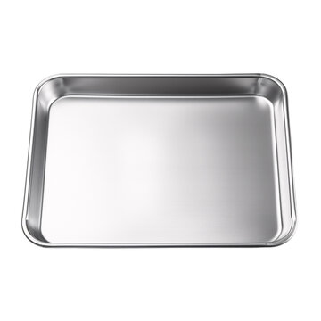 Shiny rounded corner aluminium mettalic tray on an isolated background