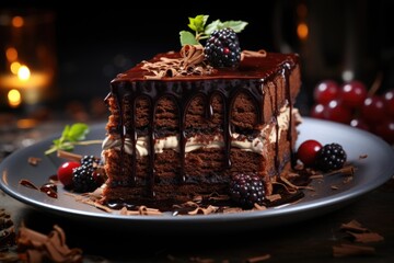 Close-up image of the concept of delicious chocolate cake, generative IA
