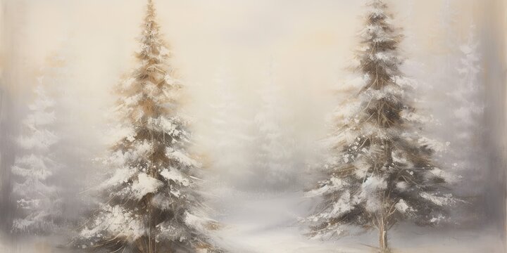 Winter cold snow xmas new year vibe pine trees under snow. Plant foliage background in vintage grey