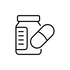 Capsule bottle outline icons, minimalist vector illustration ,simple transparent graphic element .Isolated on white background