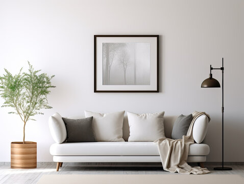 Minimalist Living Room with Plants and Artwork - Generative AI