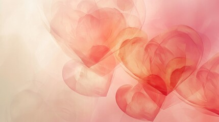 Pink hearts Valentine's Day background. Overlapping hearts in coral, blush, and cream shades set against a textured pink background create a vibrant abstract collage