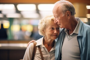 aged man and woman separating at an airport departure gate